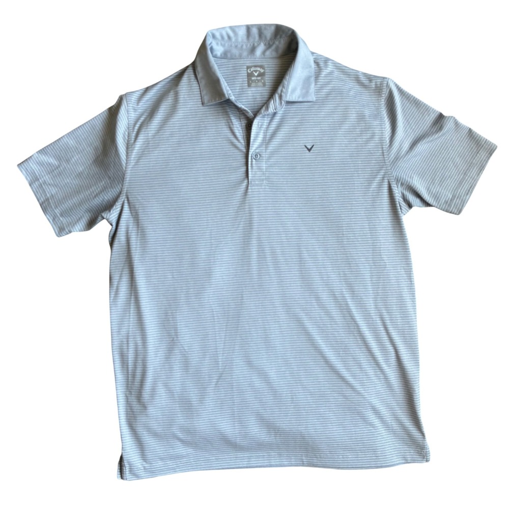 Callaway Mens Opti-Dri Golf Polo Shirt Large Grey Striped Short Sleeve SA4426